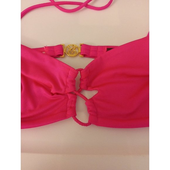 Women's Victoria's Secret Hot Pink Band Bikini Top Gold VS Closure Medium - Picture 3 of 9